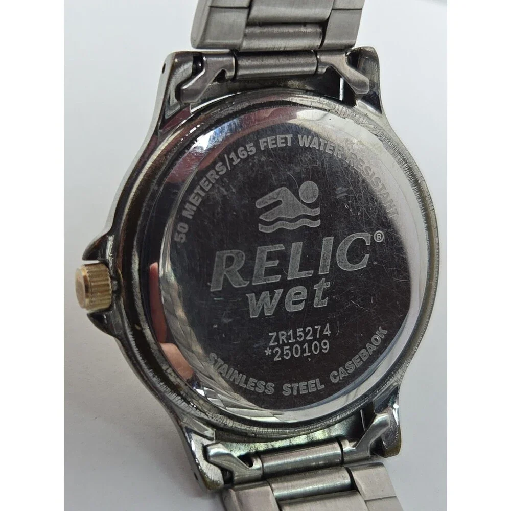 Vintage Relic Wet Mens Moon Phase Calendar Two Tone Stainless Quartz New Battery